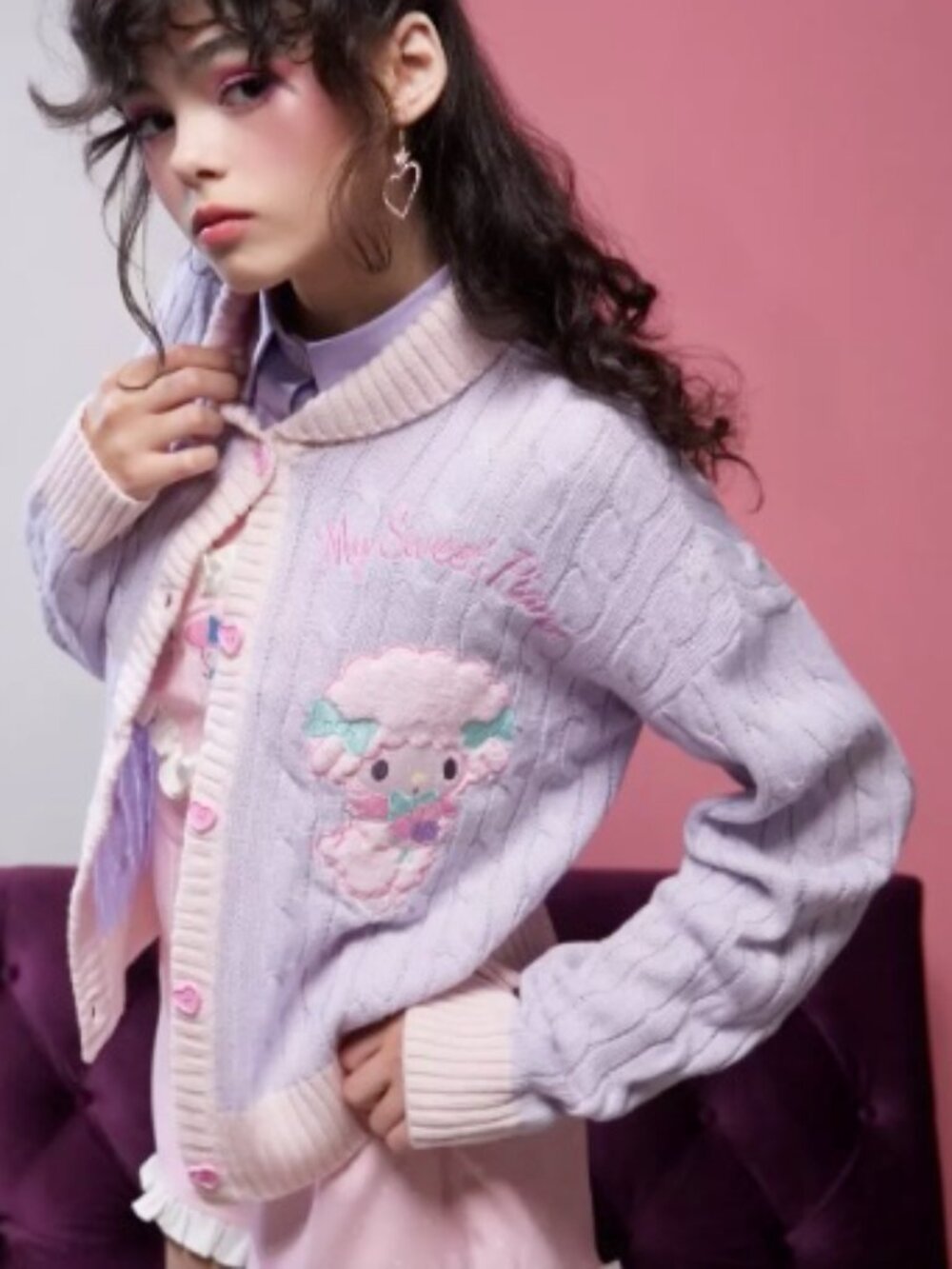 My Melody & My Sweet Piano Cable Knit Girls Cardigan - Small
